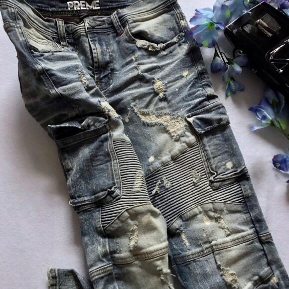 Preme NWOT Light Stone Wash Distressed Skinny Jeans Men 32 - Picture 5 of 10